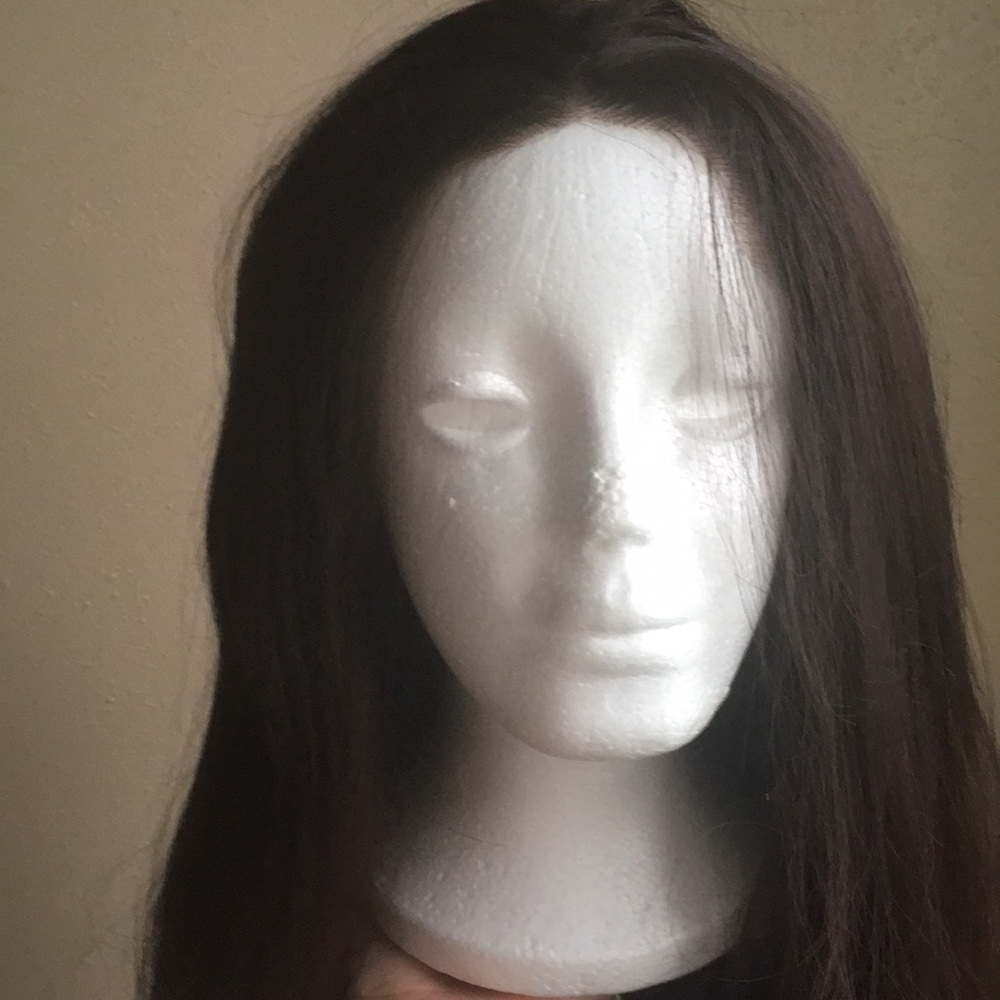 Mid length brown lace front wig
